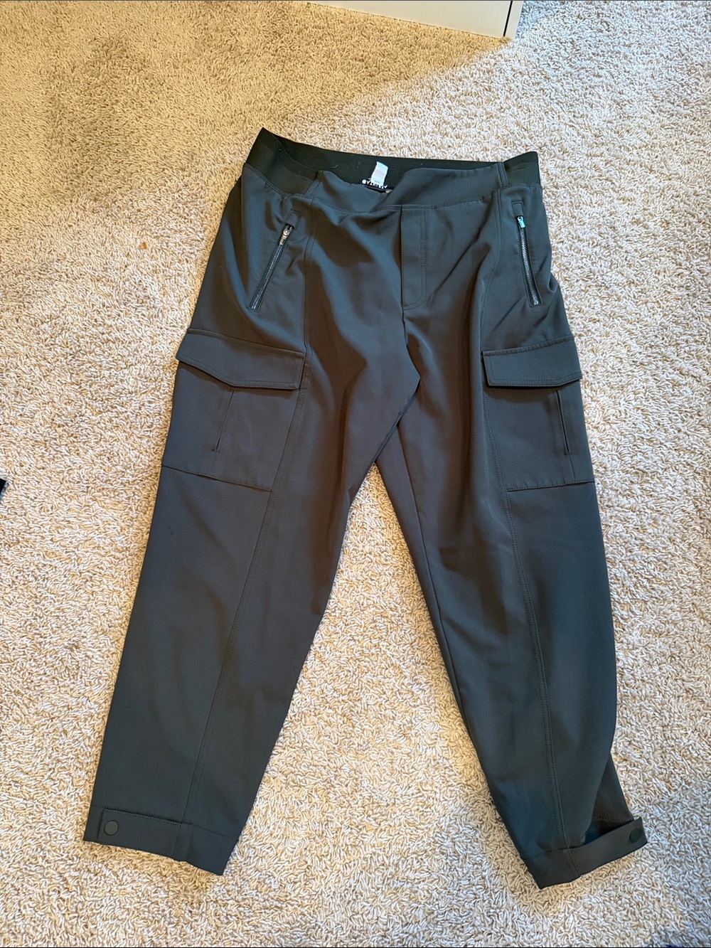 Athleta Olive Cargo Jogger Pants with Zip Pockets 14p